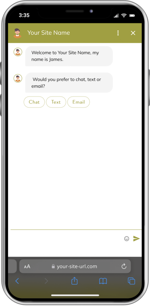 a mobile device example of an automated chatbot on a website